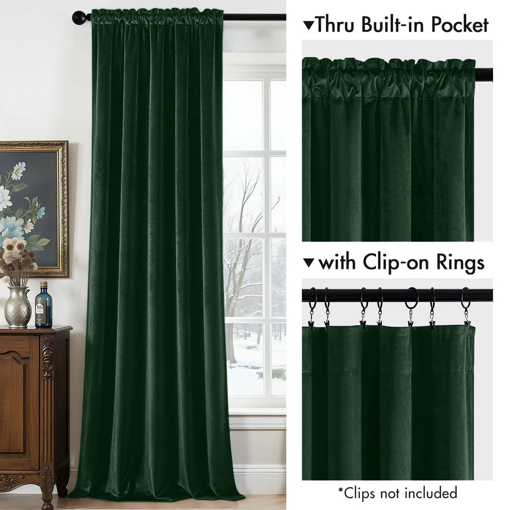 Christmas Hunter Green Velvet Blackout Curtains W40 x L84, 2 Panels