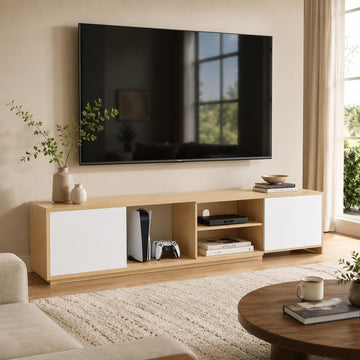 Extendable TV Stand for TVs up to 90", Modern Entertainment Center with Adjustable Shelf, Television Stand with 2