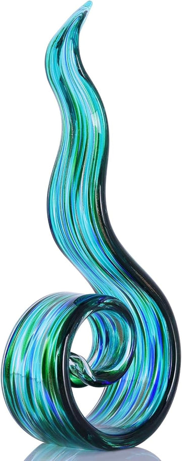 Glass Sculptures Home Decor, Hand Blown Art Glass Statue, Abstract Wave Flame Figurine Shelf Tabletop Entryway
