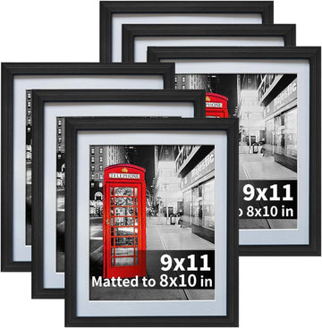 8x10 Black Picture Frames with Mat for Wall or Table Top Decoration, Set of 6