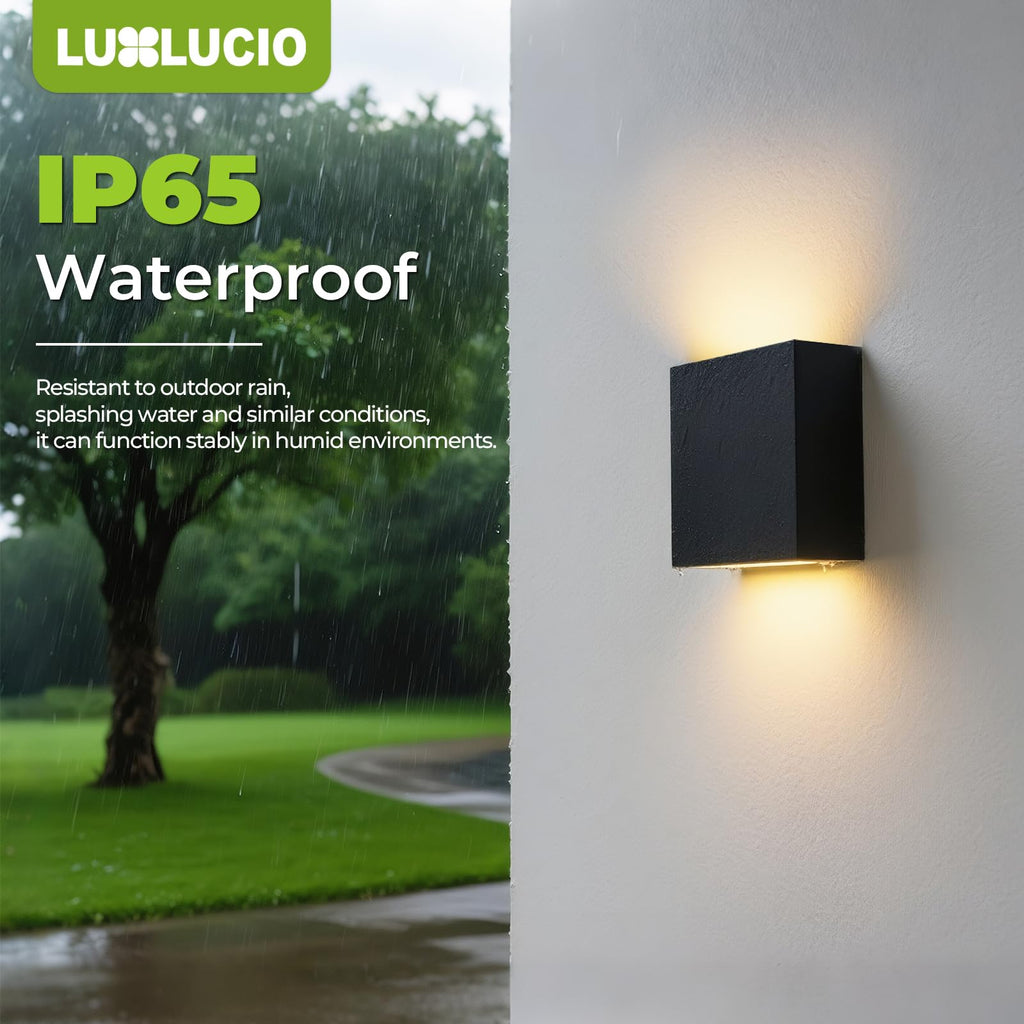 2 Pack Indoor Outdoor Black Up and Down LED Wall Light, Modern Bedroom/Porch Wall Lamp, IP65 Waterproof, 5%-100%