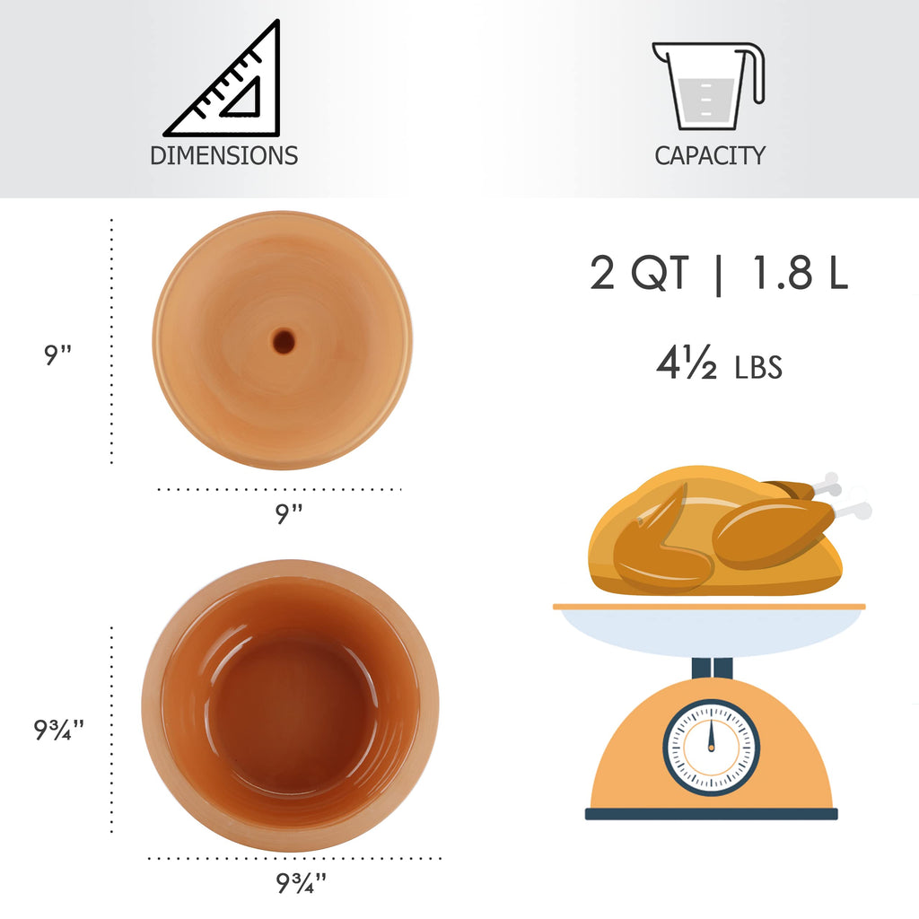 Eurita 2 Quart Terracotta Clay Dutch Oven - Natural, Lead‐& Cadmium‐Free, Oven & Microwave Safe, Rustic Slow-Cooker