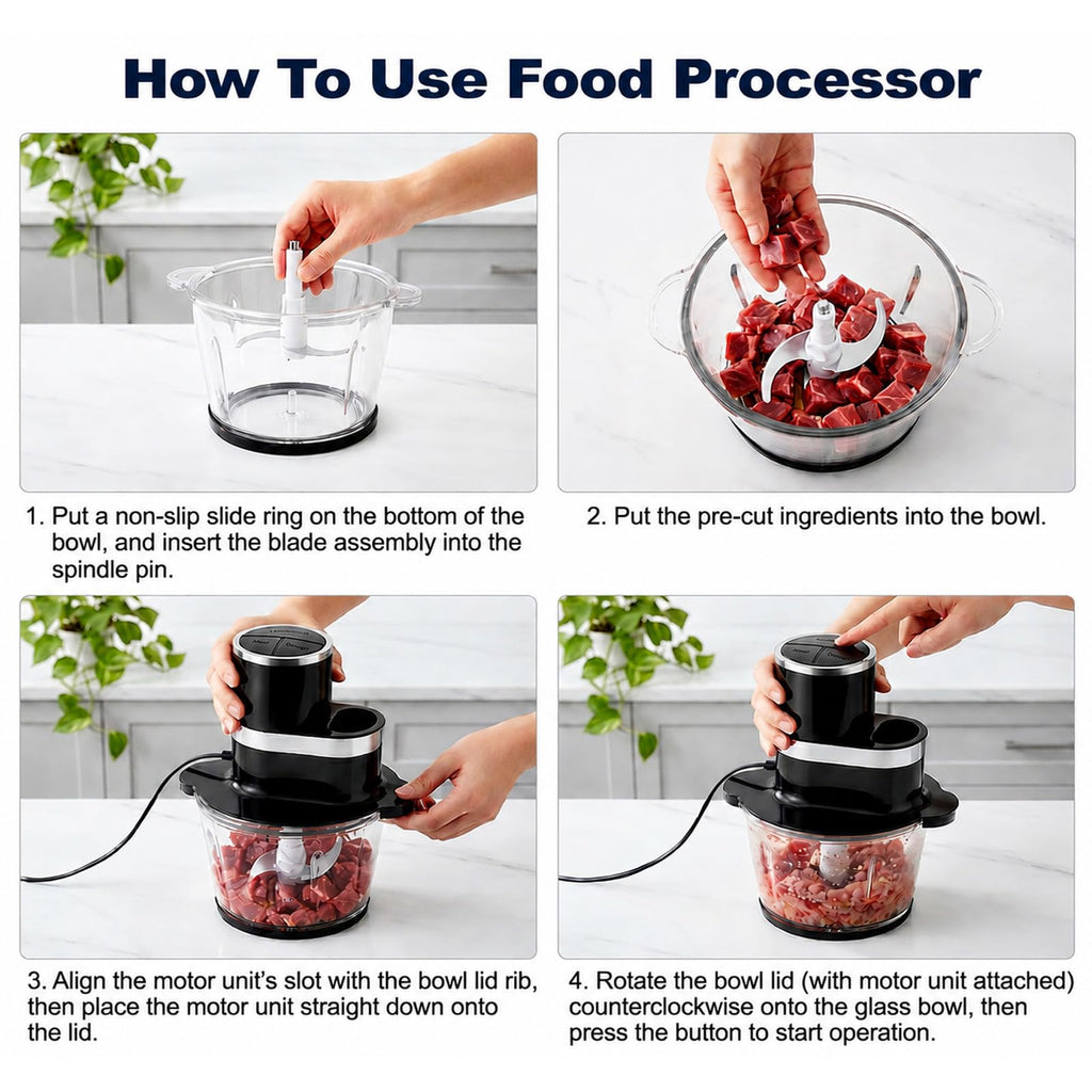 3-in-1 Food Processor, 600W Meat Grinder, Vegetable Chopper & Dough Mixer