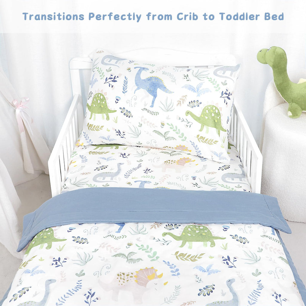 Muslin Toddler Bedding Set 3-Piece - Soft Breathable Crib Bedding with Fitted Sheet, Quilt & Pillowcase for Infant &