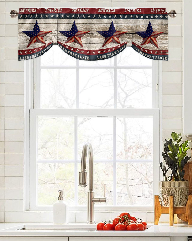 4th of July Tie Up Valance for Windows American Flag Patriotic Curtains Valances Rod Pocket Valance Window Treatments