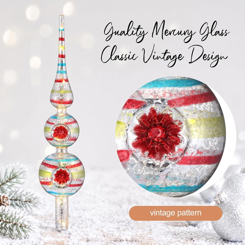 12" Mercury Glass Christmas Tree Topper,Flower,Vintage Floar