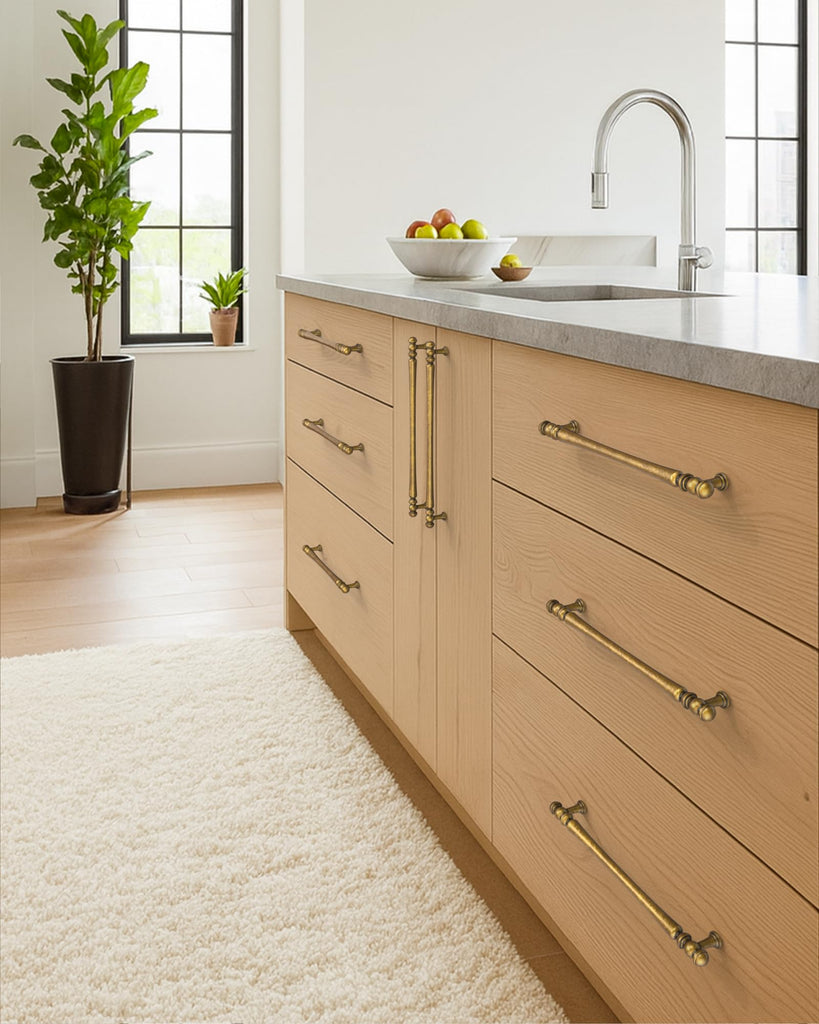 Brushed Antique Brass Cabinet Handles Kitchen Pulls 7.5 Inch 10 Pack