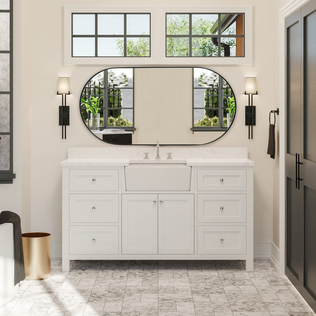 Black Oval Bathroom Mirror 20x40'' Pill Shaped Oblong Vanity Mirror Metal Framed Capsule Mirror for Wall in Stainless