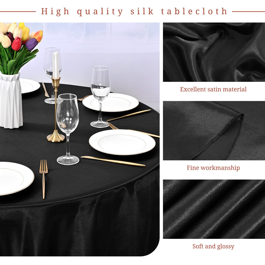 12 Pack 90 Inch Round Satin Tablecloth, Black