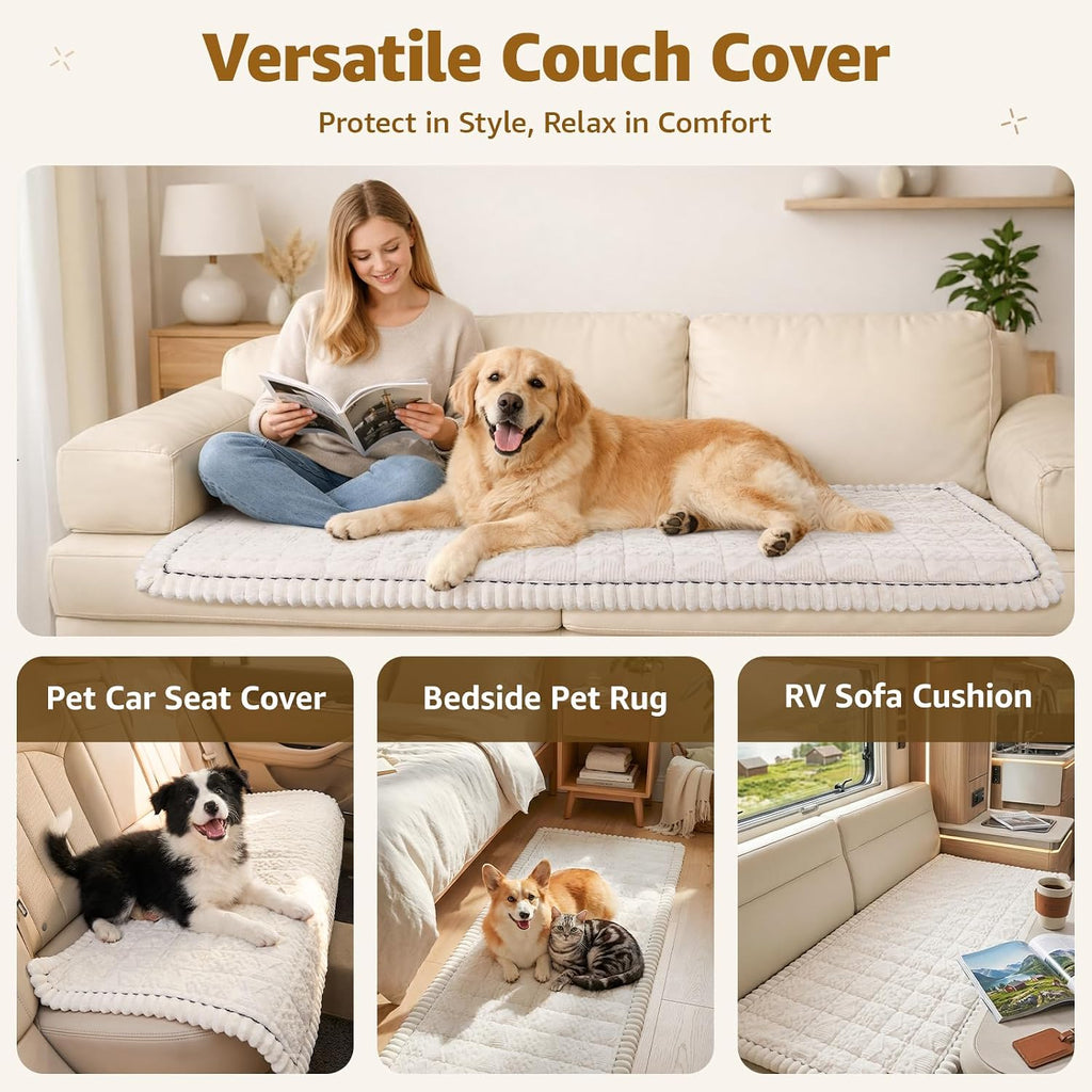 Couch Cover for Dogs Washable: Non Slip Fuzzy Plush Pet Couch Covers for 2 Seat Sofa, Hair Resistant Sofa Protector