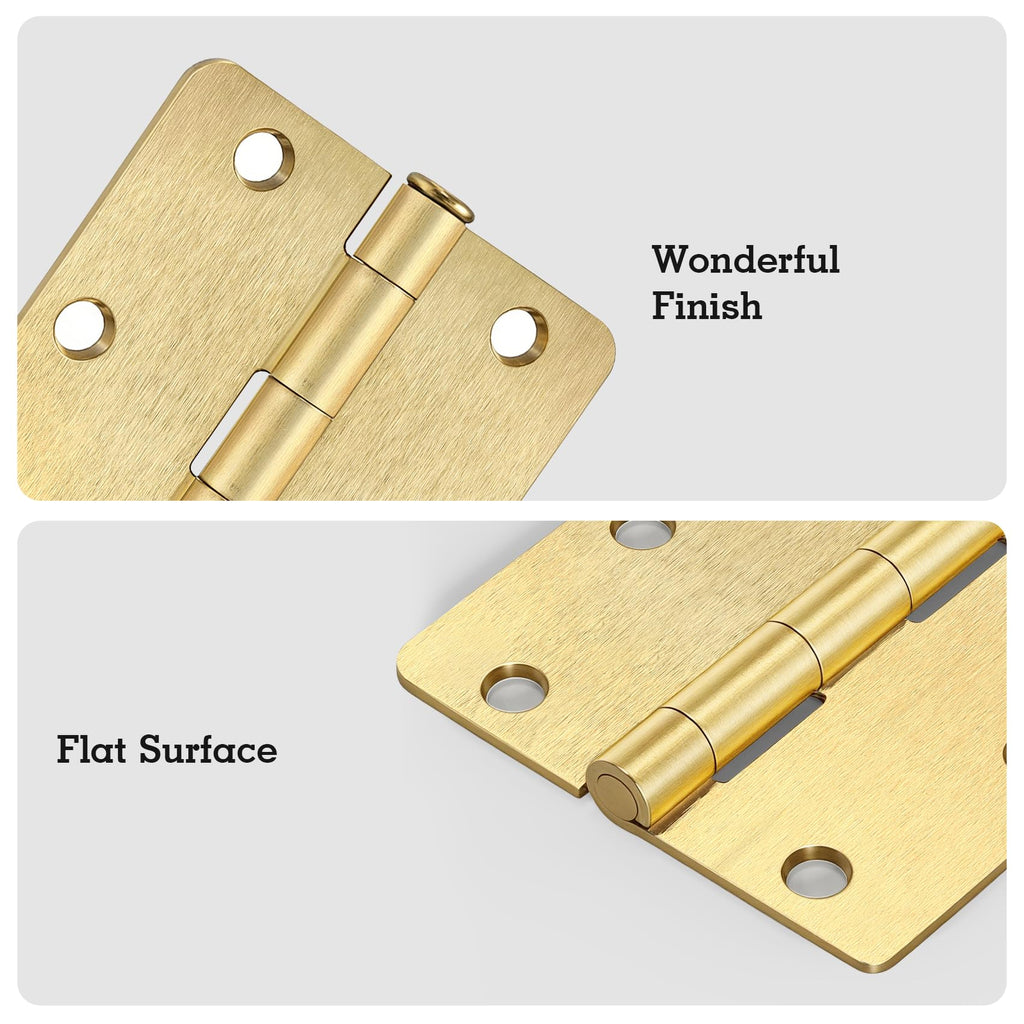 Door Hinges 3.5 Inch 1/4" R Satin Brass Home Hardware 6 Pack