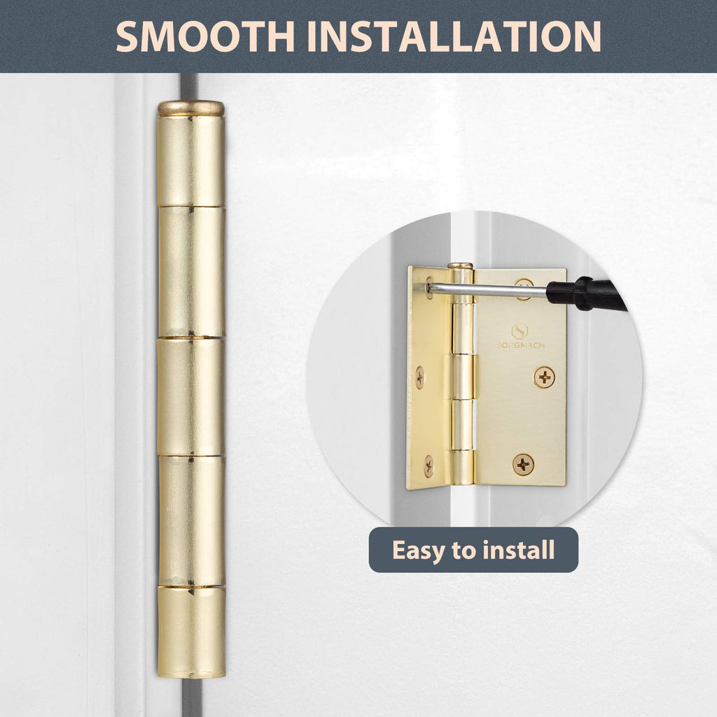 Door Hinges Satin Brass 3.5 Inch Interior Hinges Hardware Hinge Square Corner Brushed Brass Door Hinges- 3 Pack