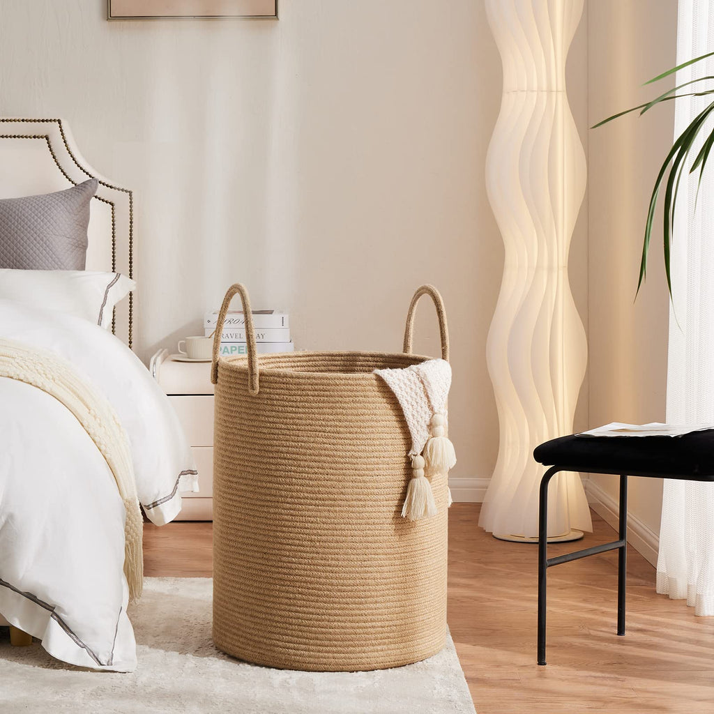 Jute Rope Laundry Hamper, 72L Tall Blanket Storage
