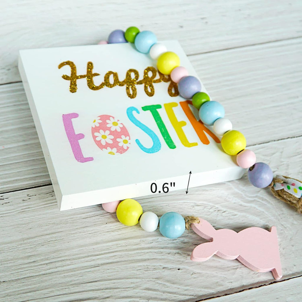 Easter Decorations, Easter Gnome Tiered Tray Decor, Glitter Easter Wood Signs, Truck Full of Eggs, Easter Bunny - Set of 5