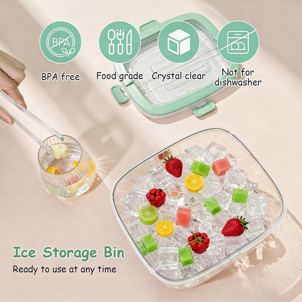 5L Ice Cube Storage Bin with Lid and Tong, Clear Ice Bucket for Freezer Portable Plastic Refrigerator Containers Wine