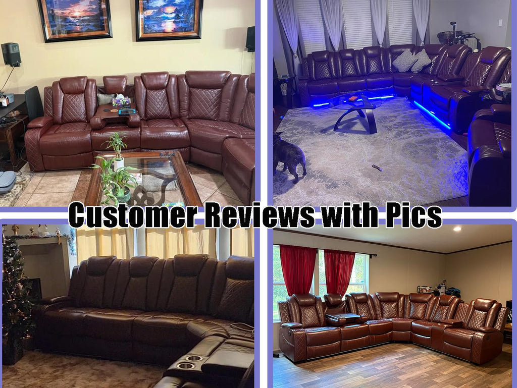 Power Reclining Sectional Sofa Set, Living Room Set Brown Sectional Leather Sofa Living Room Furniture Sets with 2