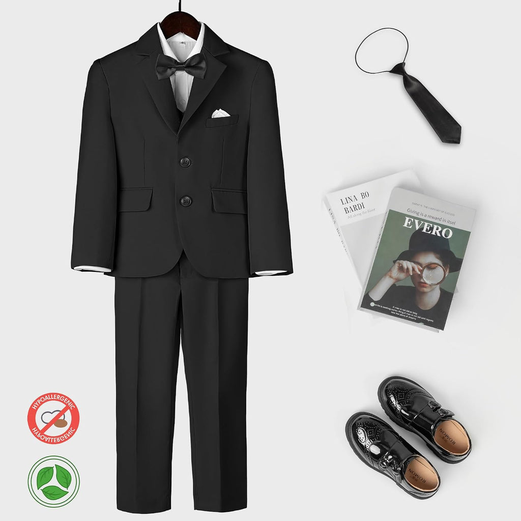 Boys Slim Fit Suit, Formal Tuxedo Dress Suit Set for Teenage Boy 5Pcs Toddler Suits Wedding Outfit Homecoming