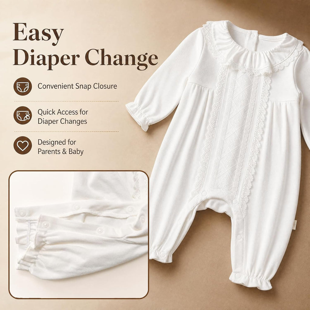 Baby Girl Baptism Outfit Set, White Elegant Christening Romper Set, Newborn Infant Baptism Dress Set for Ceremony, 5