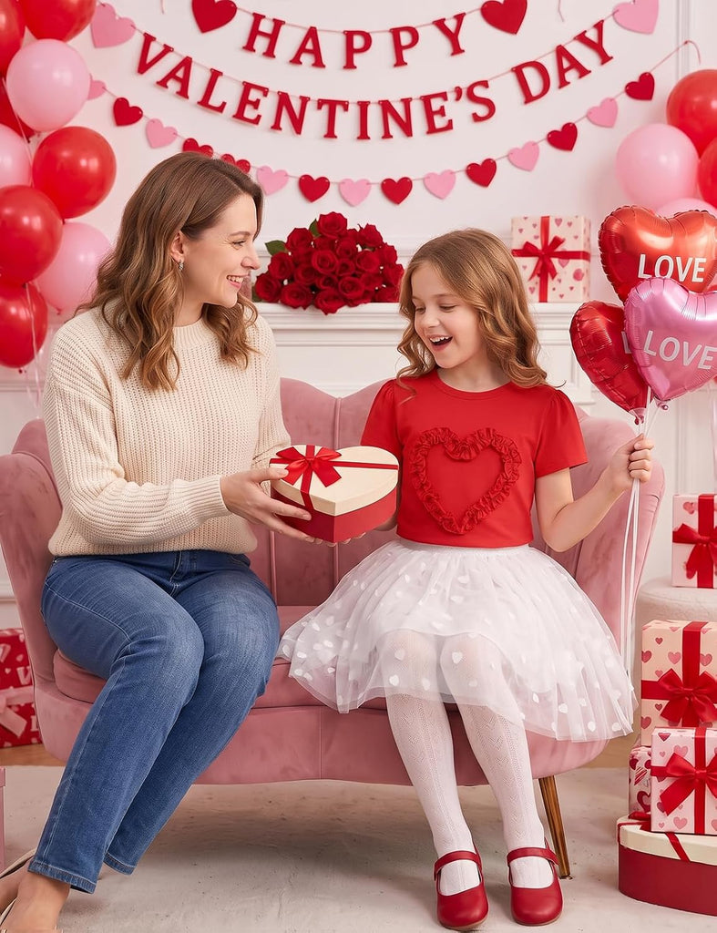 Girls Ruffle Heart T-Shirts Cute Short Sleeve Tee Tops