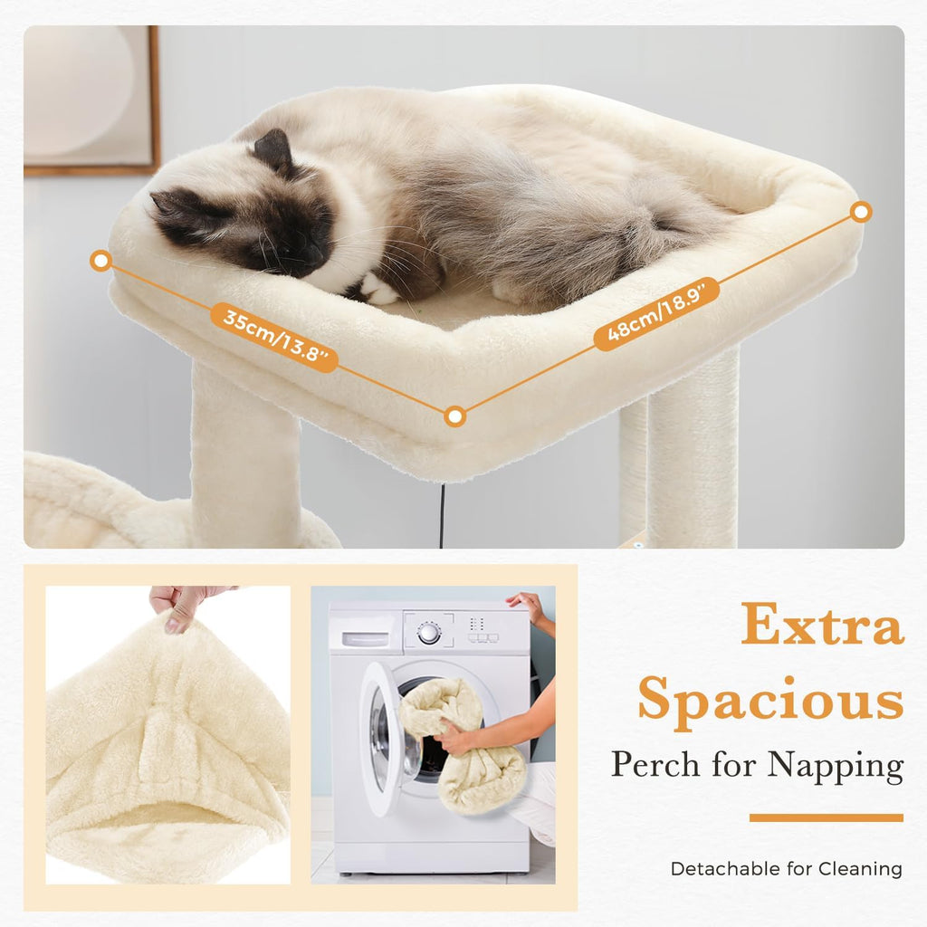 51" Cat Tower Dual Condos, Wooden Cat Tree with Perch&Hammock