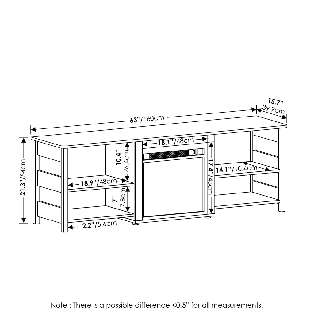 Classic TV Stand, Entertainment Center, TV Console for TV up to 70 Inch with Fireplace and Open Shelf, Grey Oak