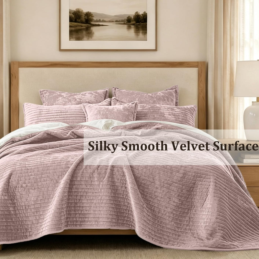 Oversized King Quilt 120x128 Velvet Bedspread with Shams