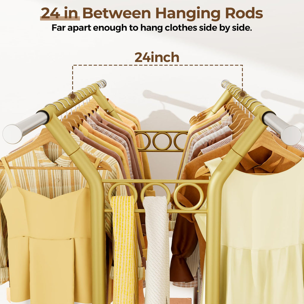 Heavy Duty Clothes Rack, Rolling Clothing Racks With Shelves Load 620 LBS, Double Rod Clothing Racks for Hanging