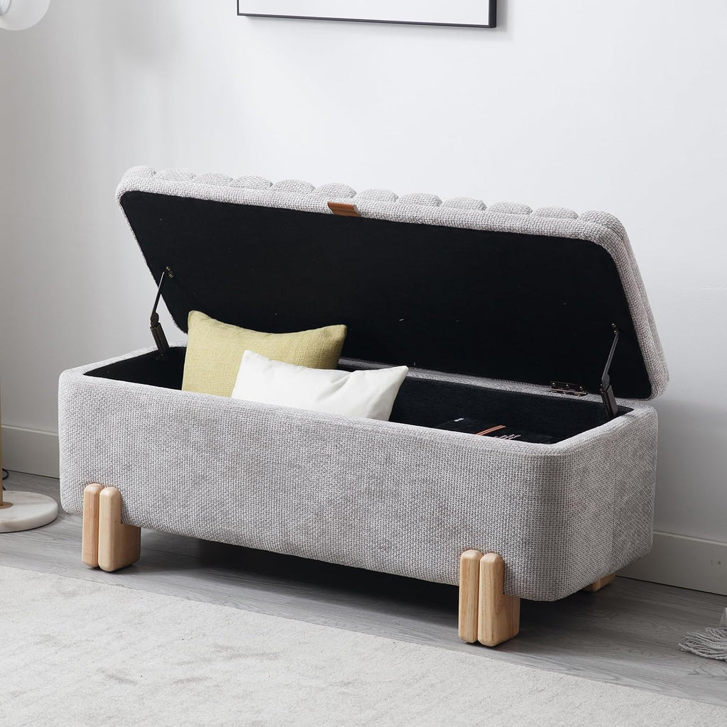 45" Storage Bench Velvet Entryway Bench Upholstered Ottoman Bench with Wavy Top & Safty Hinge Living Room Hallway