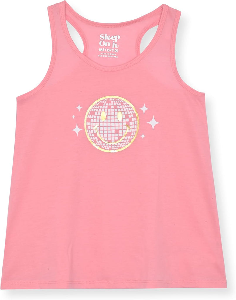 Girls Pajamas Short Sets 4 Piece Tank Top and Short Sleeve Summer Sleepwear for Kids (2 Full Sets)