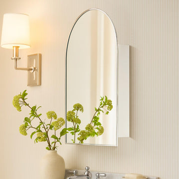 24 x 36'' Chrome Arch Bathroom Medicine Cabinet with Mirror Recessed and Surface Mounted Chrome Medicine Cabinet