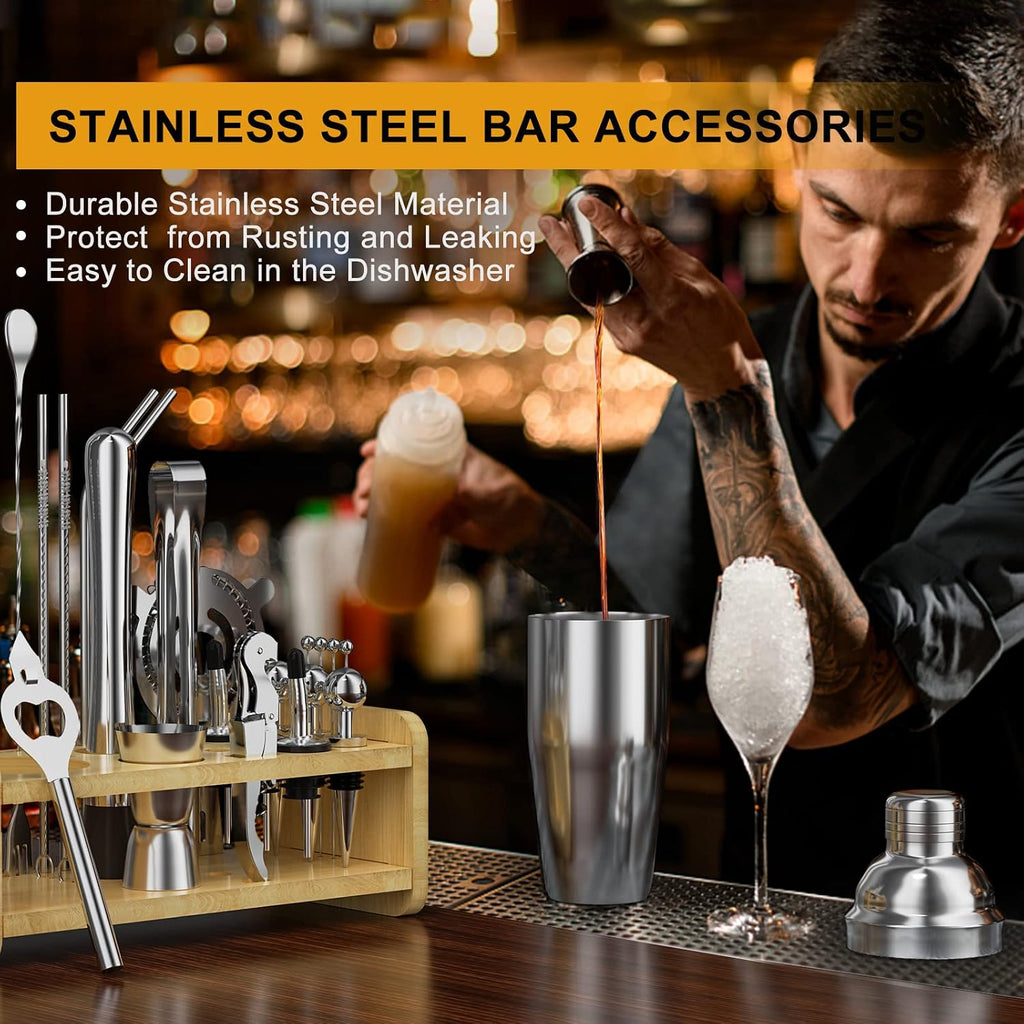 Mixology Bartender Kit with Stand, 25oz Bar Set Cocktail Shaker Set, Professional Bartending Kit Home Bar Tools - Set of 30