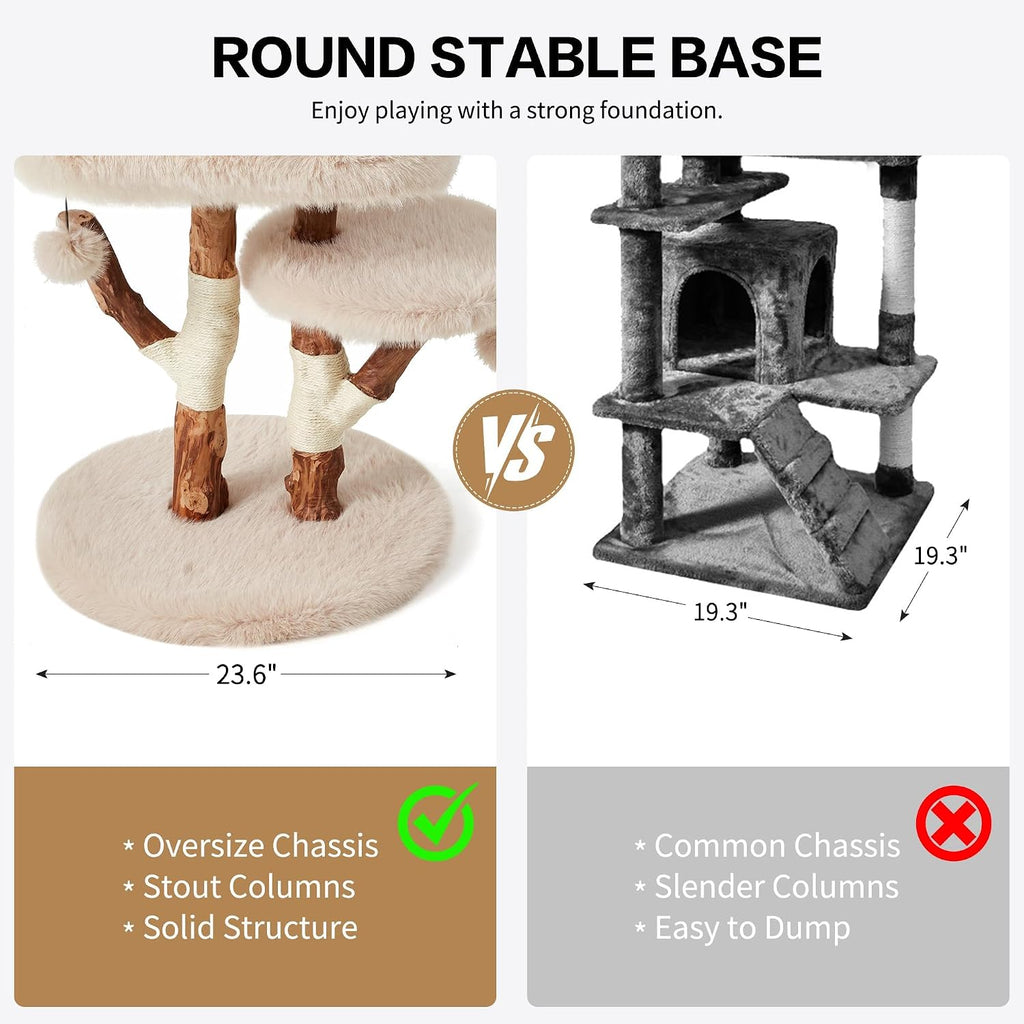 44" Heavy-Duty Stable Natural Wood Cat Tree for Large Cats