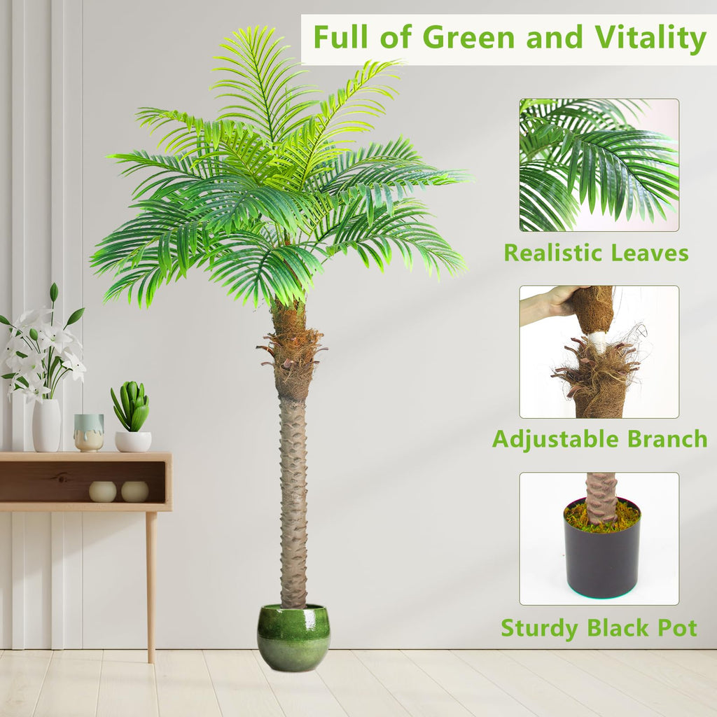 Palm Trees 6FT 2pcs Artificial Palm Tree for Outdoors 72IN - Green Coconut Silk Palm Tree Fake Plant in Pot - for
