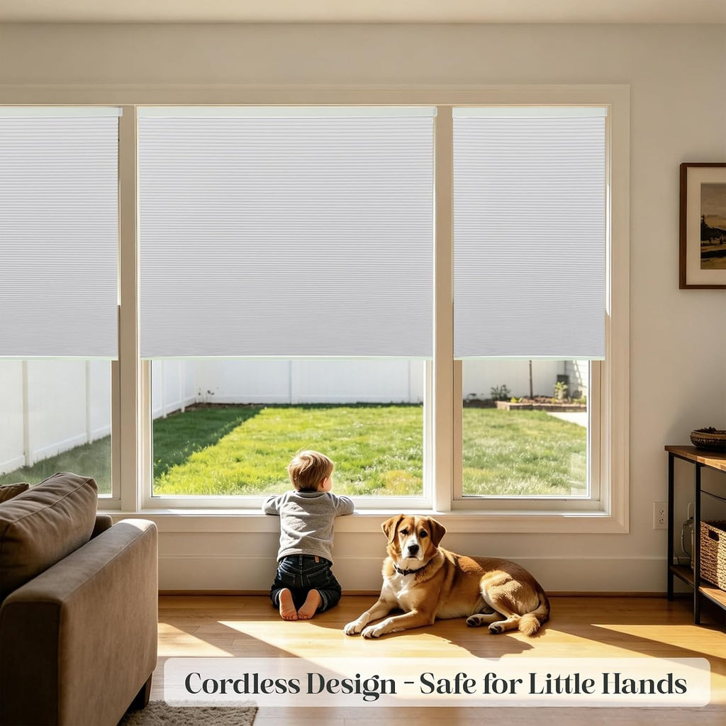 Cordless No Drill Blackout Cellular Shades, Tool-Free Installation Honeycomb Blinds, Room Darkening Privacy Thermal