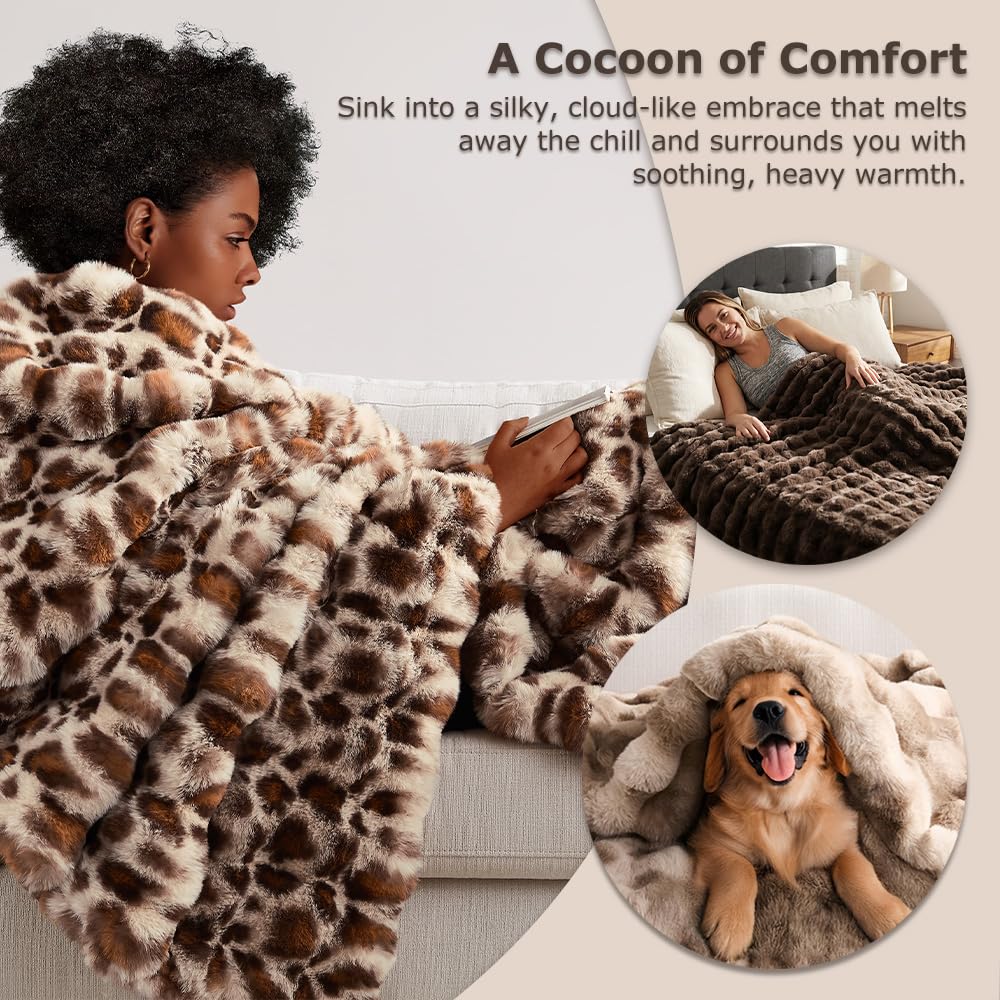 Luxury Bubble Throw Blanket, Faux Fur Mink Plush Throw for Couch, Sofa and Bed, Soft Thick and Warm, 60x80 inches