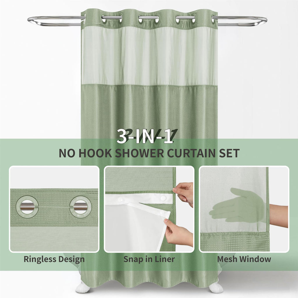 No Hook Check Waffle Stall Shower Curtain Set, 60 x 74 in