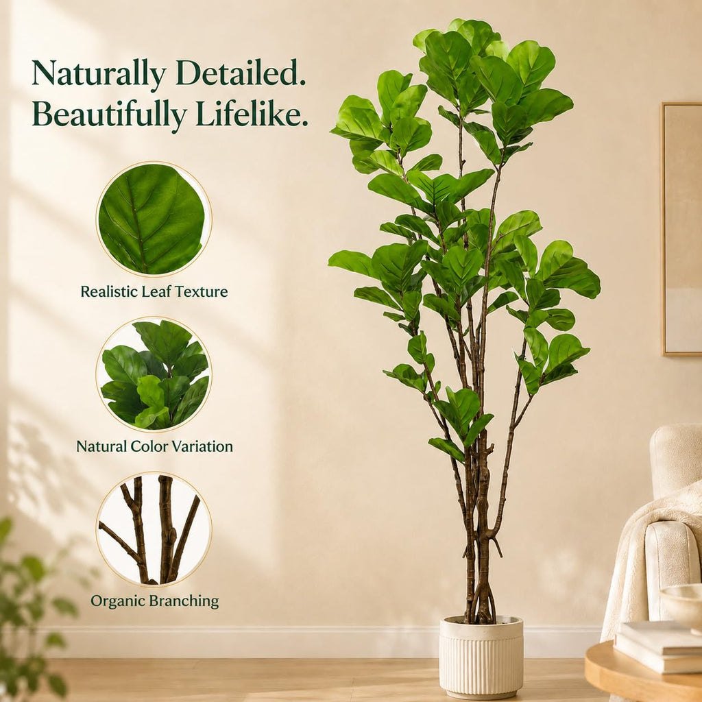 Artificial Fiddle Fig Tree, Lifelike Faux Fig Plant Indoor Decor 7FT