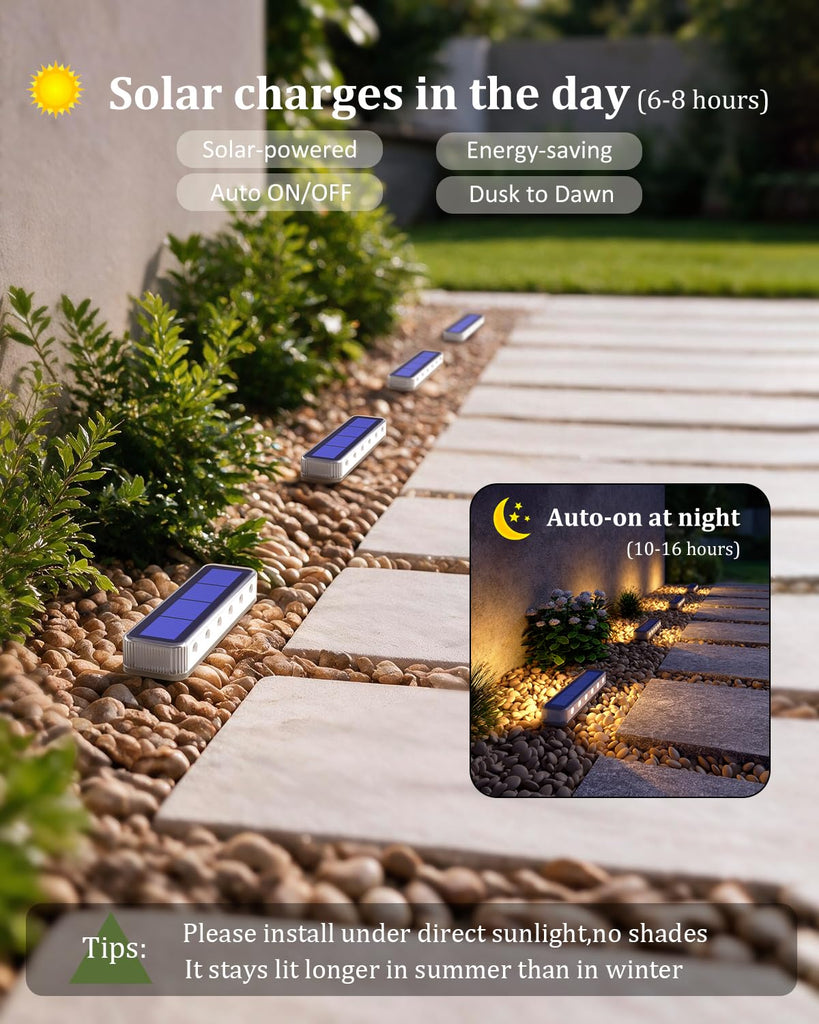 Solar Step Deck Lights Outdoor IP68 Waterproof Stick on 4 Pack Warm White