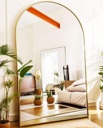 Full Length Floor Mirror, 82x42 Inch Oversized Arched Standing Mirror in Gold, Dressing Room - Elegant Freestanding