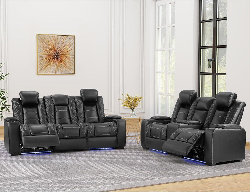 ANJ Modular Power Recliner Set: 5-Seat Home Theater Seating,3 Seat Recline Sofa and Loveseat (Center Console & Fixed