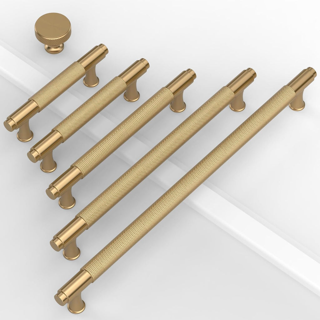 10 Pack Champagne Bronze Cabinet Pulls Knurled Cabinet Knobs Drawer Pulls Brass Cupboard Hardware for Cabinets CK0029