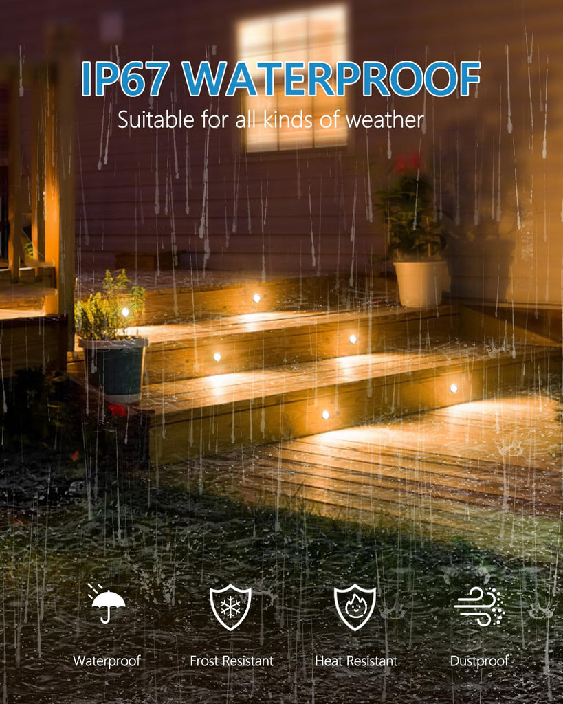 Recessed LED Deck Light Kits(16Pack), 12V Low Voltage Landscape Lighting IP67 Waterproof Outdoor Step Stair Lights