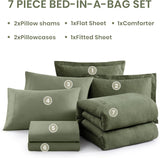 Monbix King Comforter Set, Olive Green King Bed Set Reversible, King Comforter Set 7 Pieces