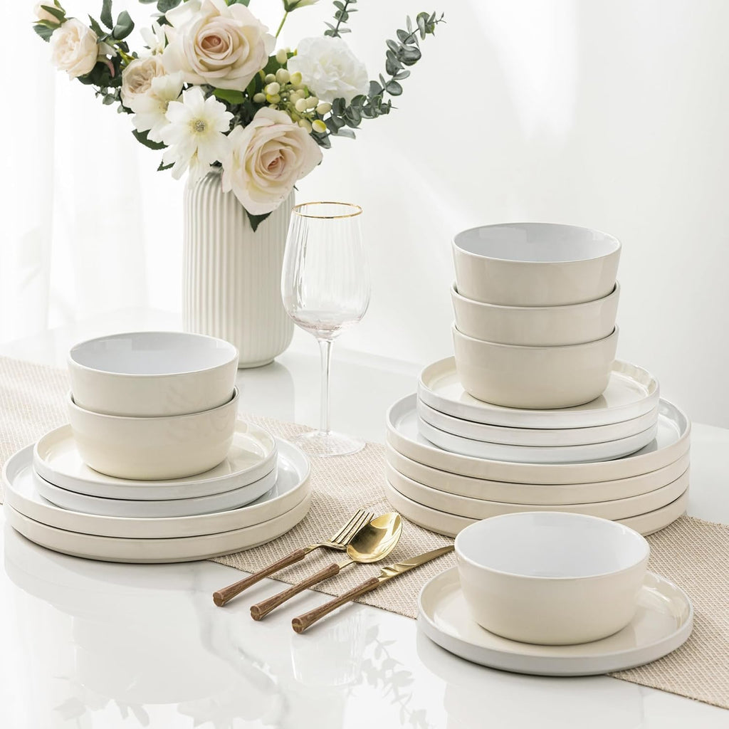 Stoneware Dinnerware Sets for 4,12Pcs Plates and Bowls Set