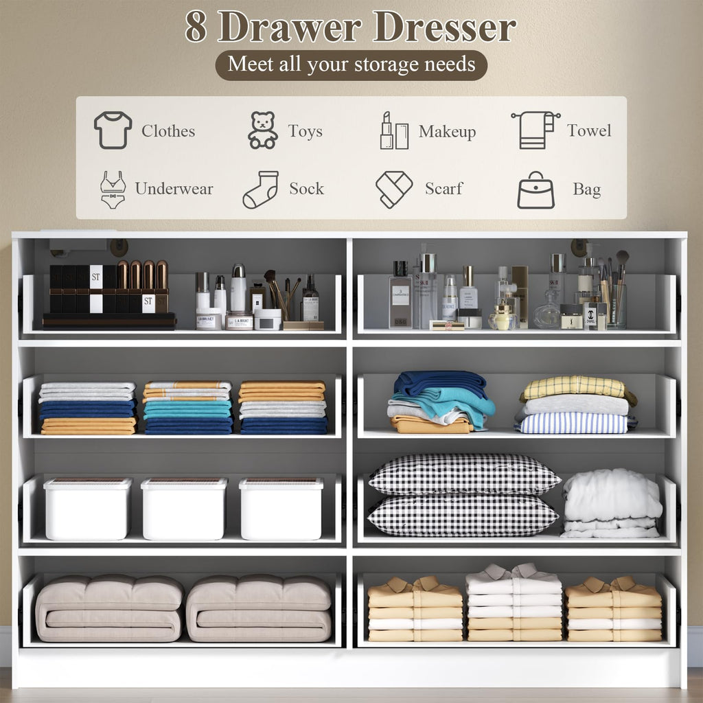 8 Drawers Dresser with Charging Station, Dresser with LED Light