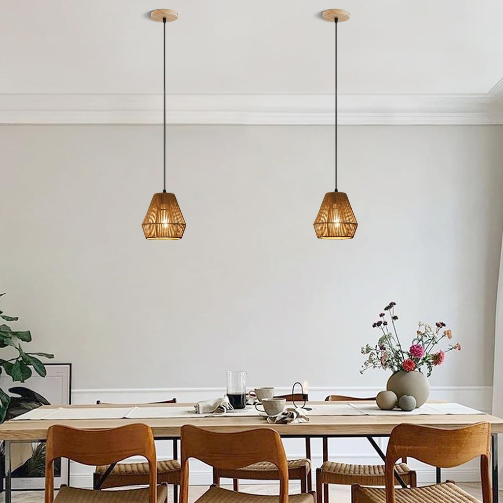 6.7'' Woven Rattan Pendant Light Fixtures, 2 Pack Boho Hanging Light
