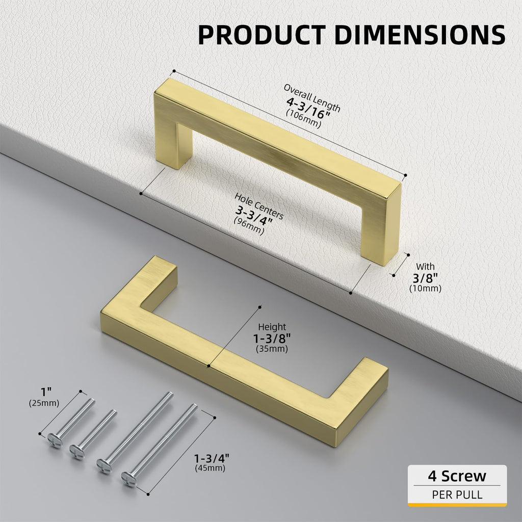 5 Pack 3-3/4" CC Brushed Gold Cabinet Pulls Gold Cabinet Handles