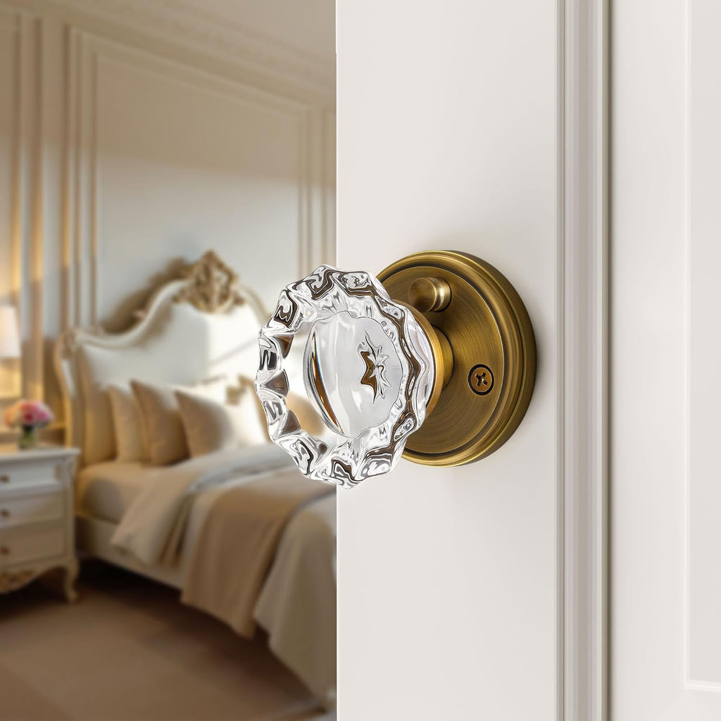 Glass Door Knobs Interior Antique Brass Door Knob with Lock for Bedr Bath