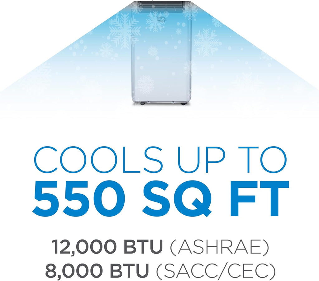 12,000 BTU Portable Air Conditioner with 9,000 BTU Heating, 4-in-1 AC, Heater, Dehumidifier and Fan