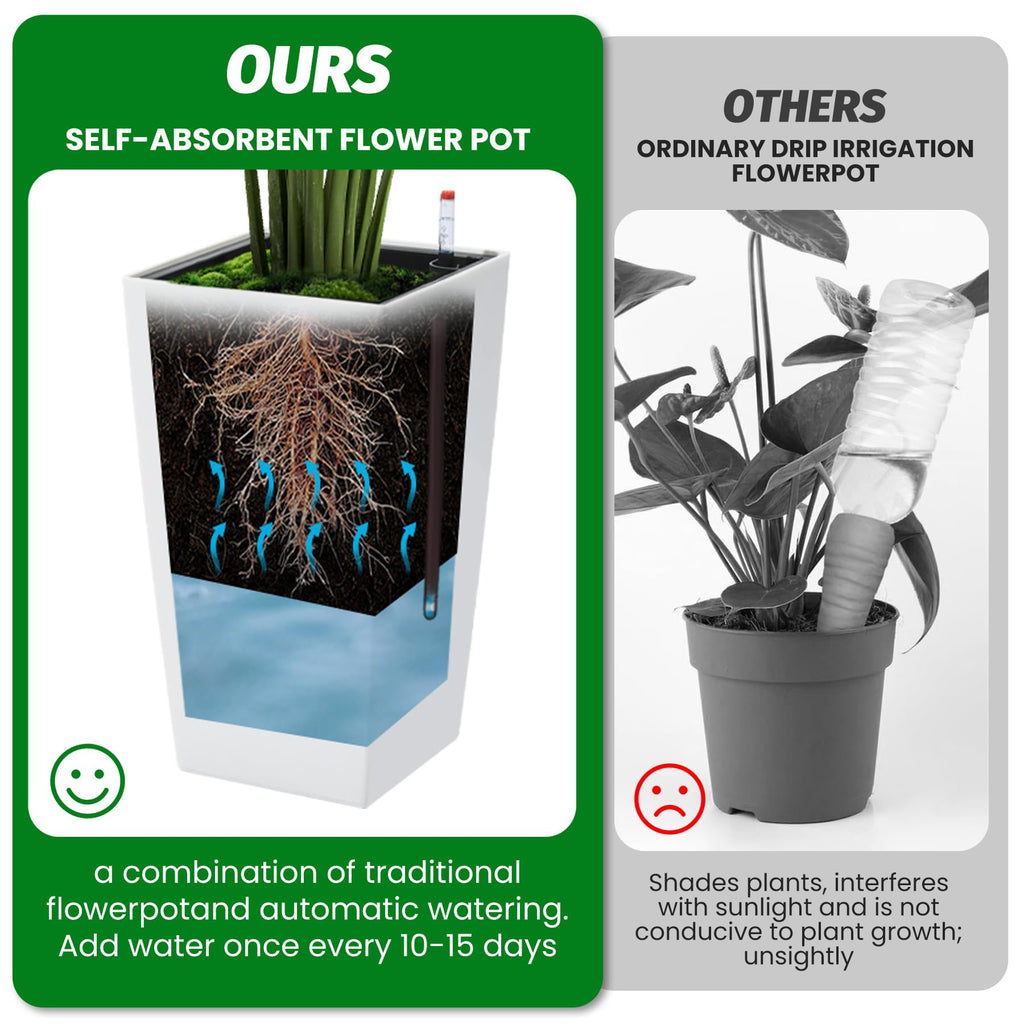 16 in Tall Planters Set of 2, Outdoor&Indoor Black Planter Pots, High Front Porch Planter Pots with Drainage